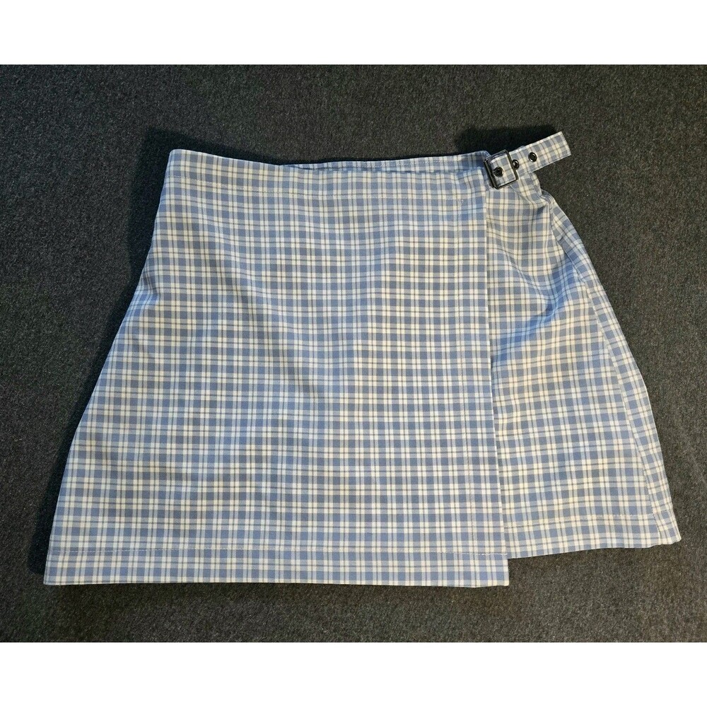 Wild Fable Plaid Short Skirt Women’s Small Buckle Blue White Stretch Coquette